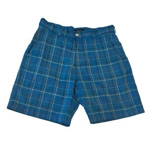Alan Flusser Mens Golf Shorts Blue Plaid Stretch Performance Size 34